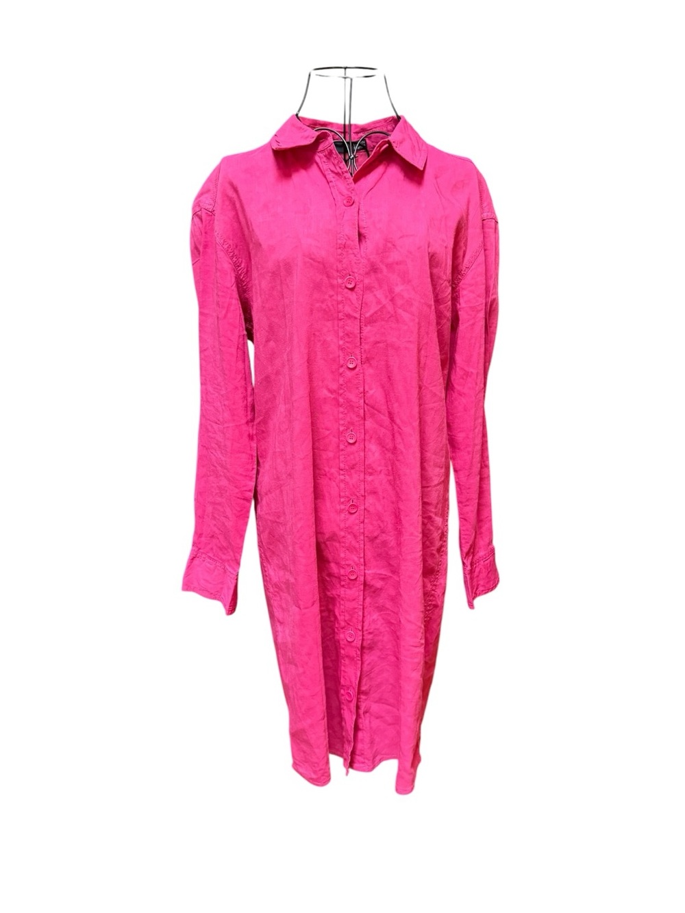 NWOT Eileen Fisher Hot Pink Long Sleeve Button-Up Shirt Dress